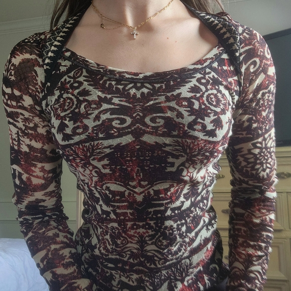 Rare Vintage Jean Paul Gaultier Soleil Tribal Tattoo Mesh Longsleeve Shirt (M) - Picture 4 of 5